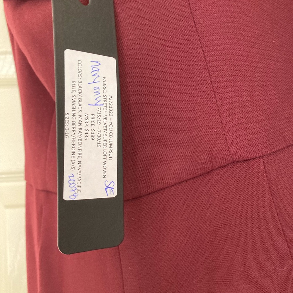 Black Halo jumpsuit. Adorable! Color of the season! Burgandy. Velvet trim - Picture 6 of 6